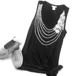 Cache Sleeves less with beaded detail